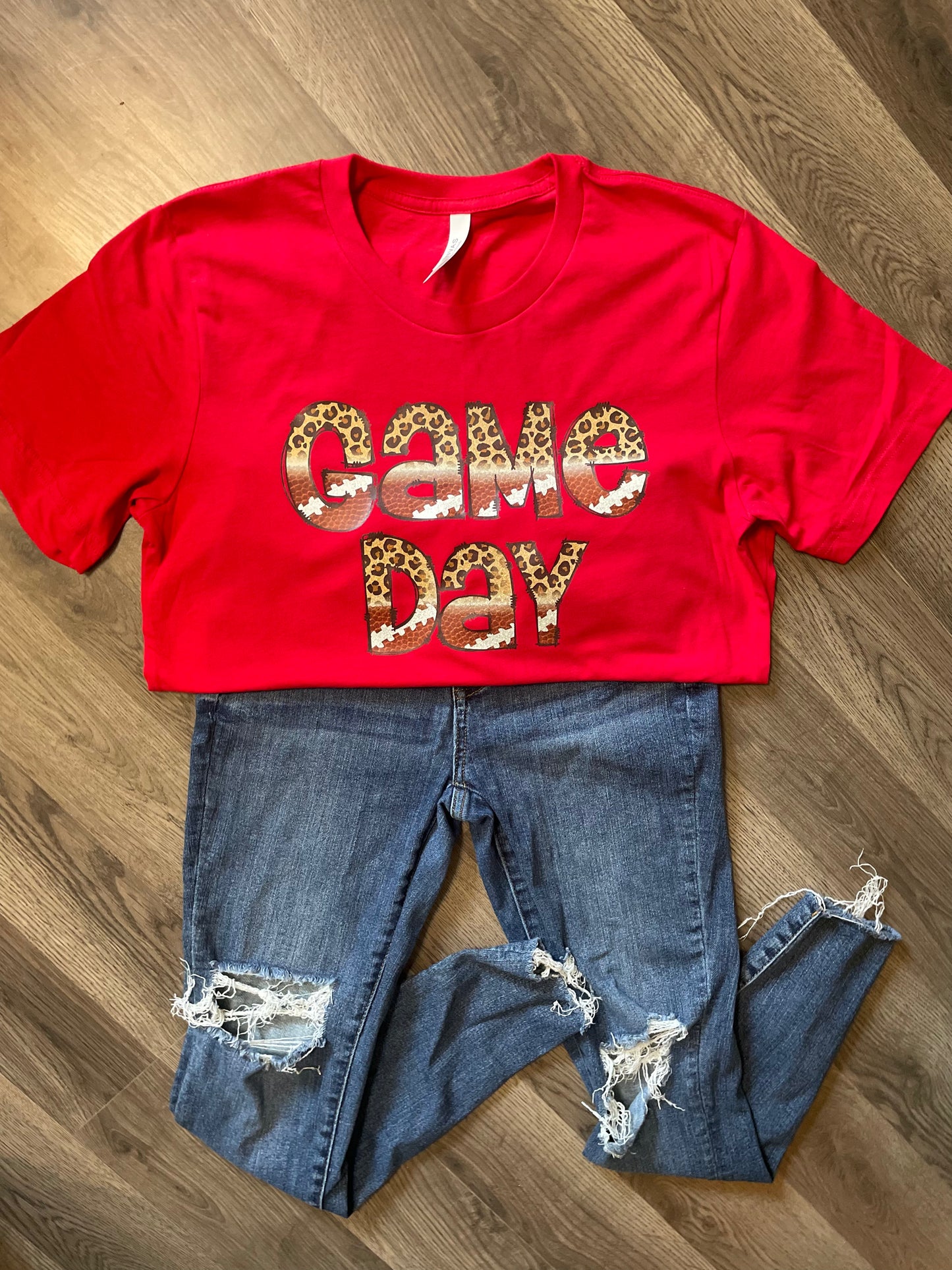 Game Day Cheetah Football Short Sleeve T-Shirt or Crewneck