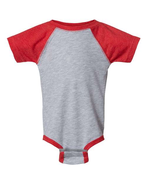 Infant Gray/Heather Red Short Sleeve Baseball Tee Bodysuit
