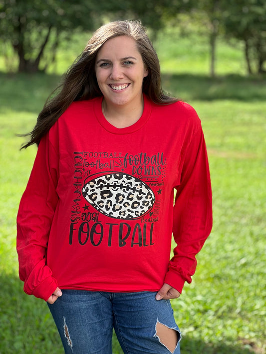 Cheetah Football Red Long Sleeve T-Shirt