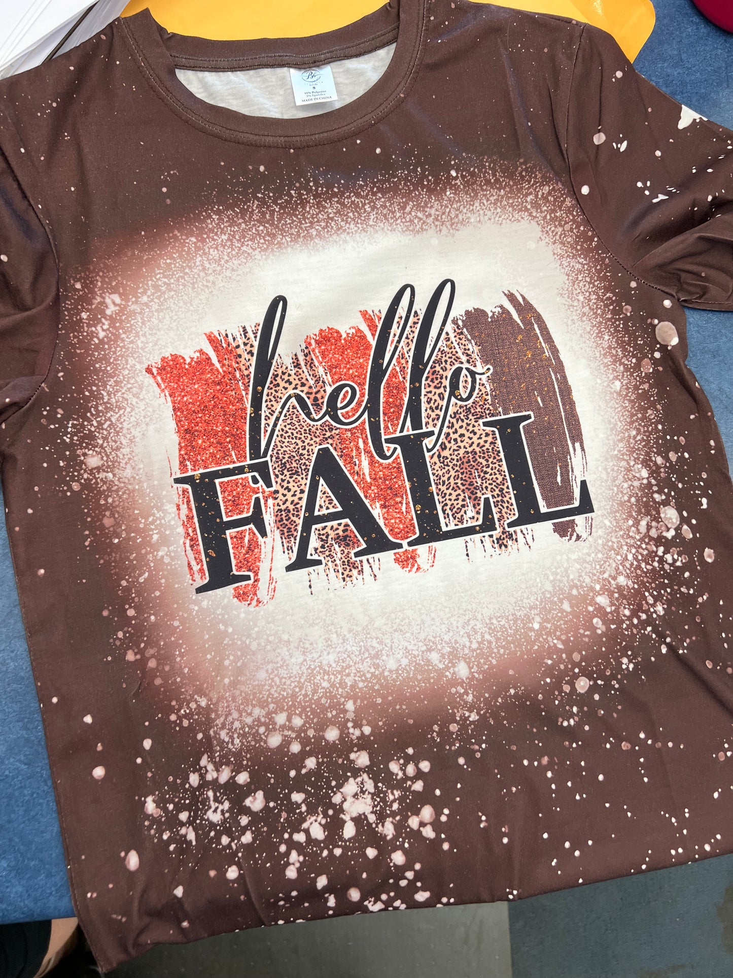 Hello Fall Brown Bleached T-Shirt